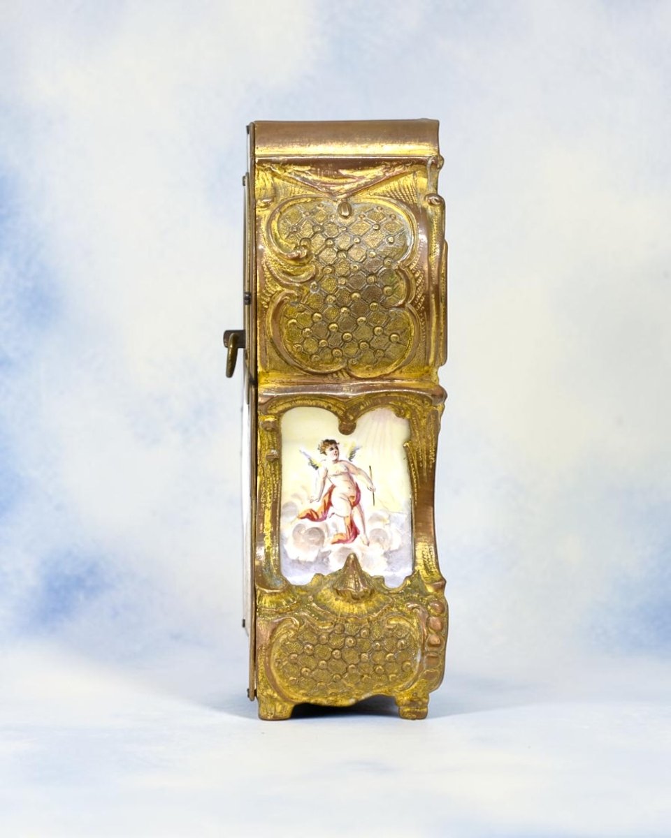Gilded Bronze Table Clock With Enamels - Vienna, 19th Century-photo-4